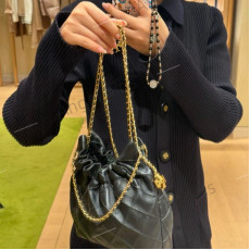 Tory Burch Fleming Drawstring Tote 黑金羊皮 #2502